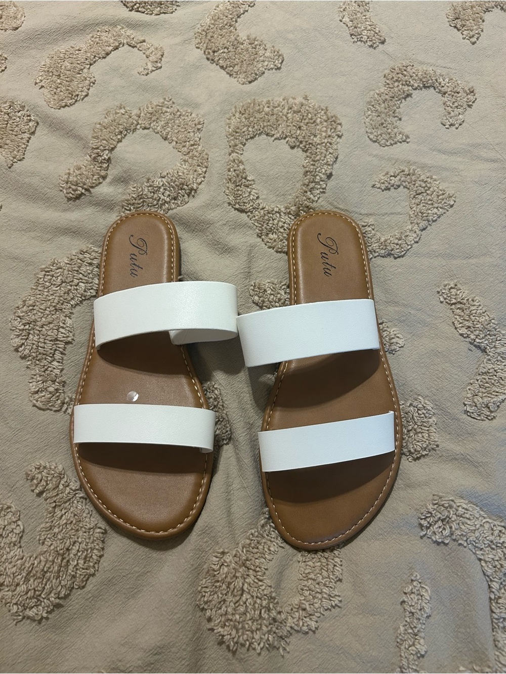 Women’s Double Band White Slide Sandals